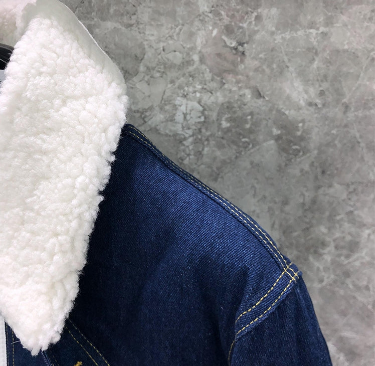 2025 Top-grade denim lambswool down jacket