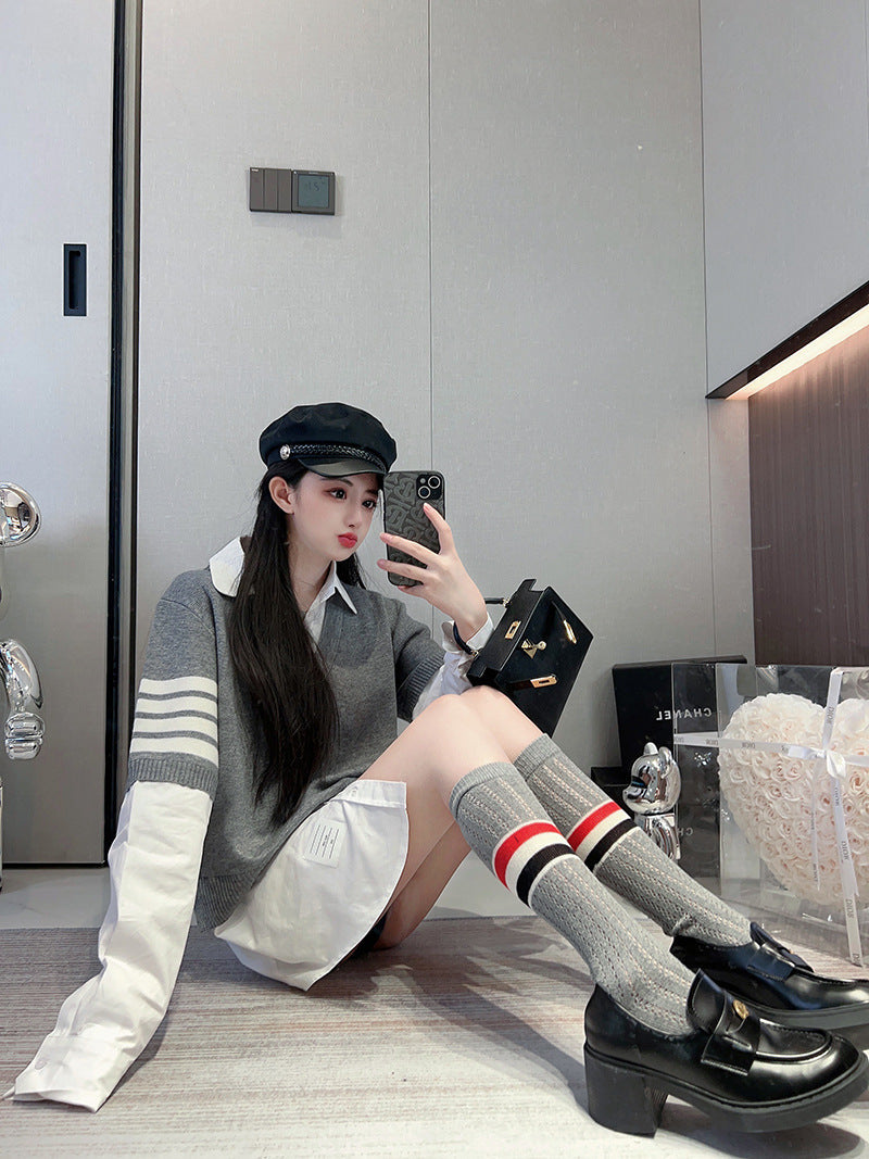 2025 Fake two piece sweater