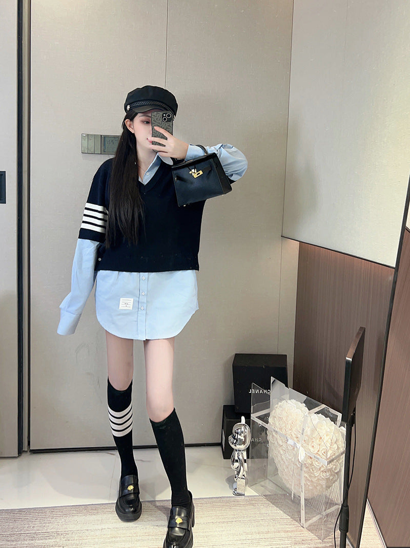 2025 Fake two piece sweater