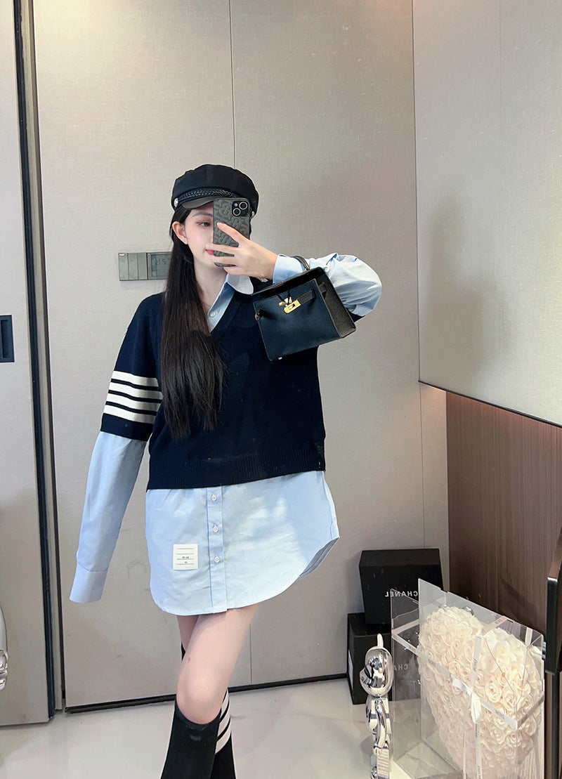 2025 Fake two piece sweater