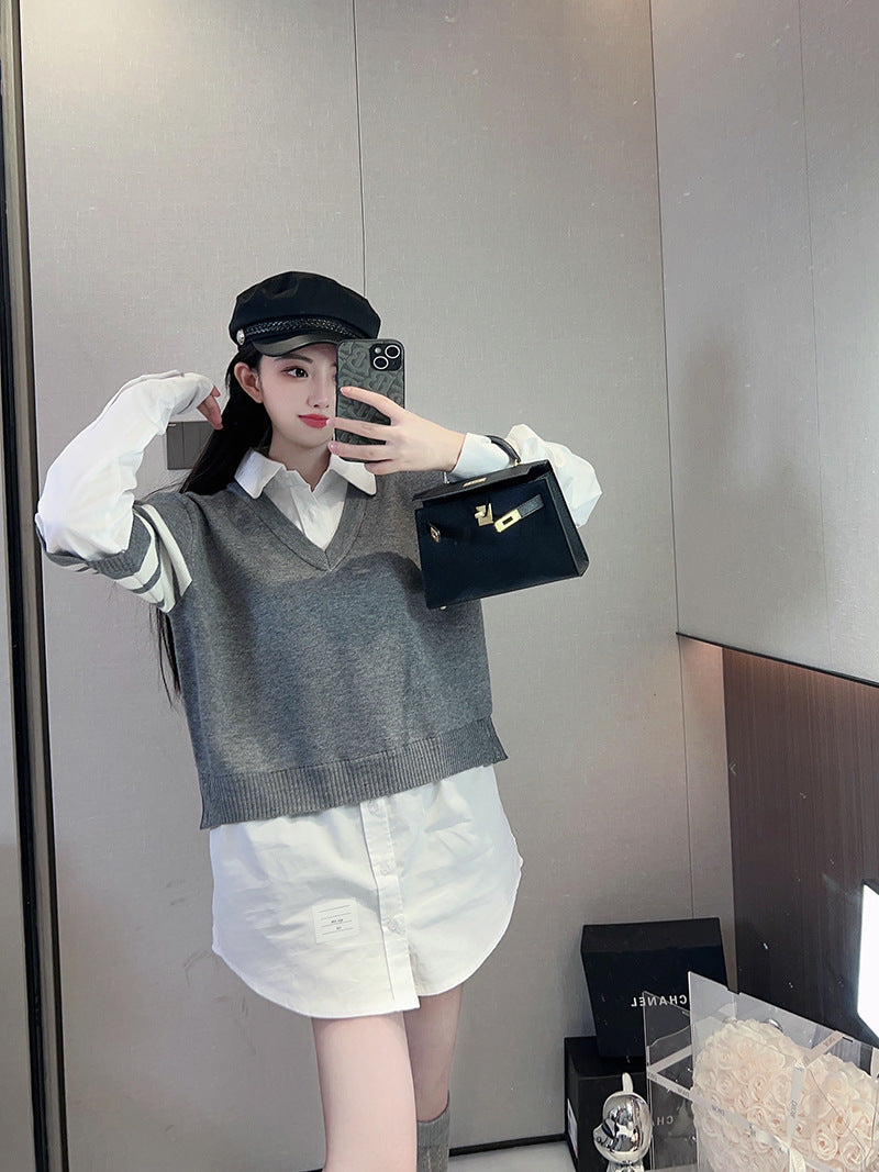 2025 Fake two piece sweater