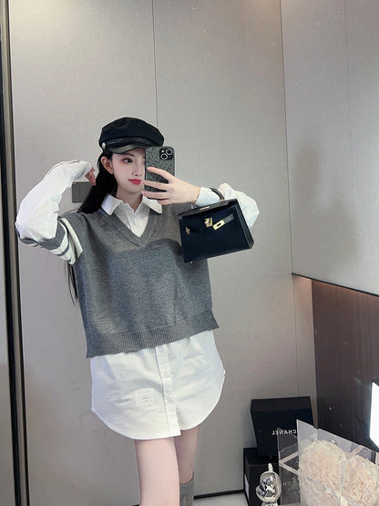 2025 Fake two piece sweater