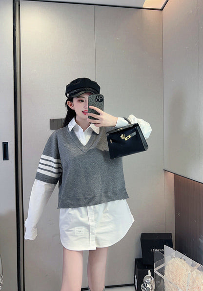 2025 Fake two piece sweater