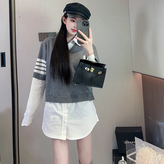 2025 Fake two piece sweater