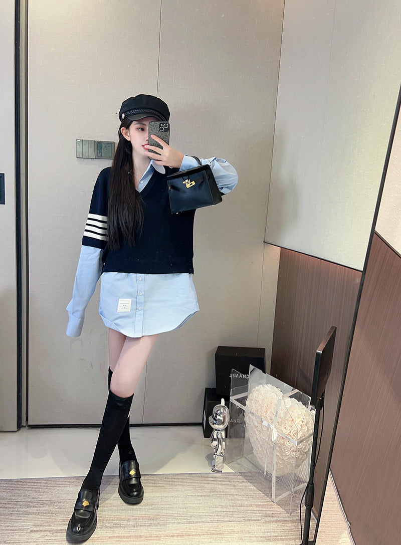 2025 Fake two piece sweater