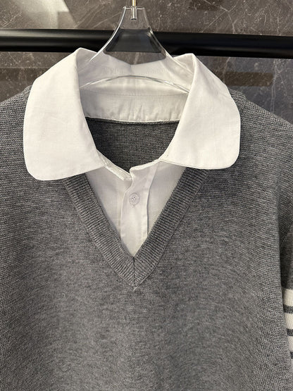 2025 Fake two piece sweater